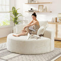 JEEOHEY Modern Round Accent Sofa Chair for Living Room, Upholstered Chenille Barrel Lounge Arm Chair with Large seat&Throw Pillows for Bedroom, Office, Apartment, Beige