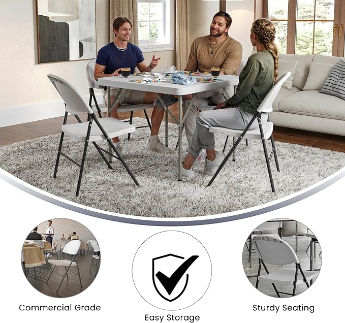 Flash Furniture Mirra Plastic Folding Chairs for Parties and Weddings, Lightweight Commercial Event Seats with 330-lb. Static Weight Capacity, Set of 6, White