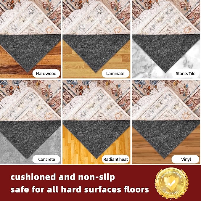 BAGAIL Felt and Natural Rubber Backing Rug Pads 1/8” Thick, Round 6 Feet Non Slip Rug Gripper Keep Rugs in Place, Under Area Rug Protective Cushioned Pads, Carpet Runners, Hardwood Floors Protection