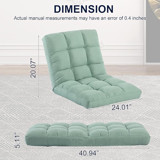 HOMYEDAMIC Folding Floor Chair with Back Support, Adjust Lay Flat Recliner Oversized Lounge Wide Lazy Boy Gaming Ergonomic Single Sofa Seat for Living Room Bedroom(Green)