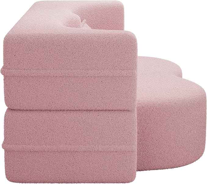 SZLIZCCC 78'' Modern Floor Sofa Bed, Convertible Teddy Fabric Sleeper with 2 Pillows, Modern Teddy Fabric Floor, Foam Folding Mattress for Living Room, Guest Bed, Playroom & Small Spaces (Pink)