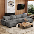 MIXPATIO 157-Inch U Shaped Sectional Sofa with Cloud Cushions, Deep Seat Modular Couch Set w/ 6 Seats & 2 Ottomans, Removable Arms, Plush Corduroy Upholstery for Living Room, Apartment - Gray