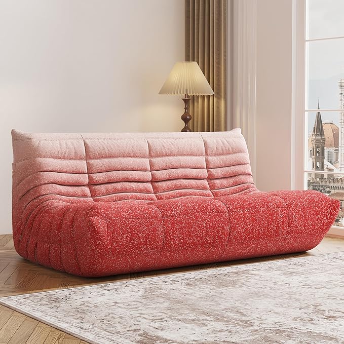 Bean Bag Chair, Fireside Chair, Large Bean Bag Chair for Adults, Bean Bag Chairs for Teens with High-Resilience Foam, Non-Slip Base Floor Lounge Sofa,Living Room (Gradient White-Pink, 3-Seater)