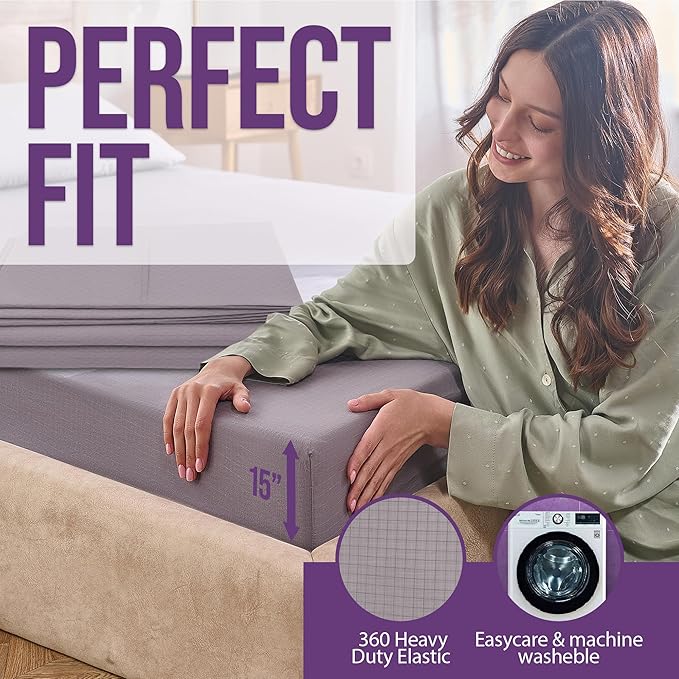 ECOHEAL Grounding Sheet Set - King Size, Gray Fitted & Flat Sheets with Pillowcases - 12% Silver Fiber, 4% Silk, 84% Cotton - SGS Quality Certified Conductive Bed Grounding Kit for Better Sleep