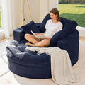 MAXYOYO Oversized Round Chaise Lounge Sofa, Upholstered Lounge Chair with 3 Pillows, Boneless Sofa Couch with Ottoman, Deep Seat Sleeper Chair for Living Room, Bedroom, No Assembly, Navy