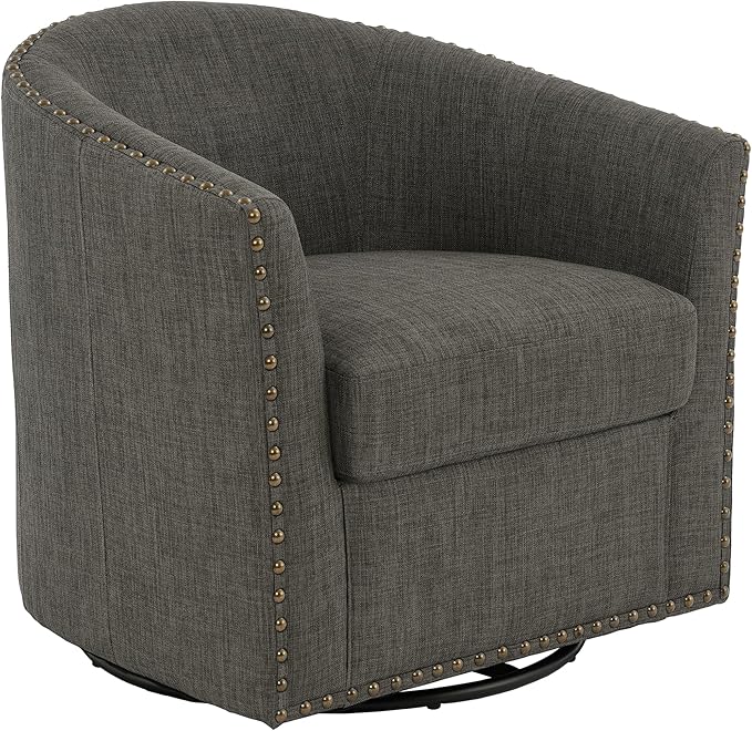 DREAMSIDEA Swivel Barrel Accent Chair, Modern Round Small Reading Armchair for Living Room Bedroom (Grey, Set of 1)
