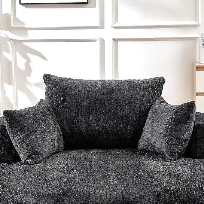 JEEOHEY Modern Round Accent Sofa Chair for Living Room, Upholstered Chenille Barrel Lounge Arm Chair with Large seat&Throw Pillows for Bedroom, Office, Apartment, Black