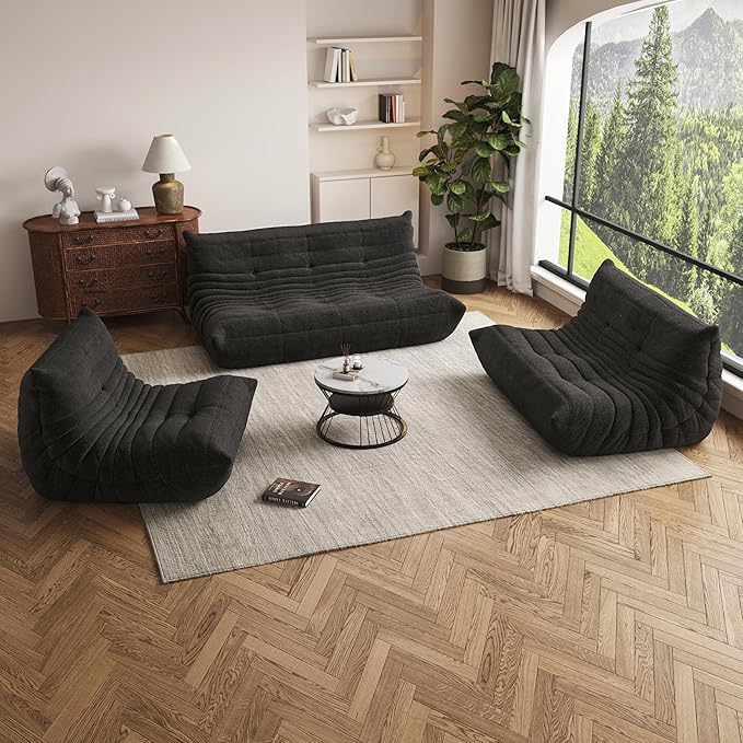 Bean Bag Chair, Oversized Bean Bag Chair for living Room, Fireside Chair for adults with Memory Foam Filled, Big Accent Sofa Lounge Floor Sofa for Gaming, Reading, Relax, No Assembly Required. (Black)