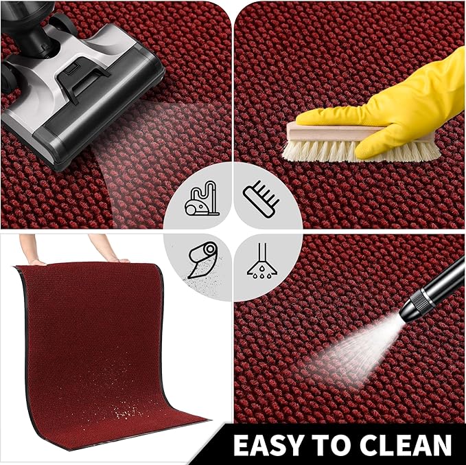 Yimobra Doormat Outdoor Indoor Entrance 47 x 32, All-Season All-Weather Front Door Mat, 100% Waterproof Welcome Matt for Floor Garage Outside Entry, Stain and Fade Resistant,Black Red