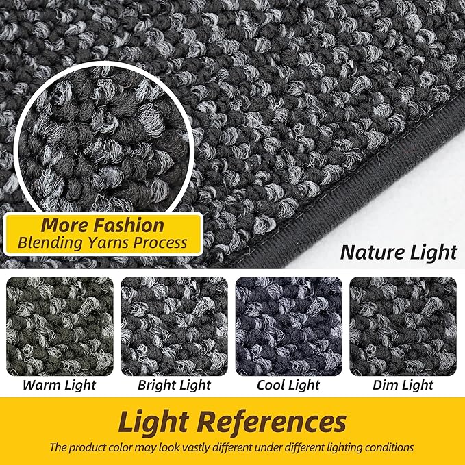 JSEI Dirt Trapper Door Mat 24"x60" Non-Slip Washable Entrance Mat, Dog Doormats, Absorbent & Fade-Resistant Floor Mats, Low Profile Welcome Mats for Entryway, Front Door, and Inside Entrance, Charcoal