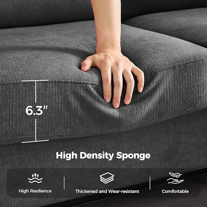 COPIAE 91 Inch Lawson Sofa with Extra Deep Seats Oversize, Mid-Century 3-Seat Sofa Couch, for Living Room, Apartment, Lounge, Dark Gray