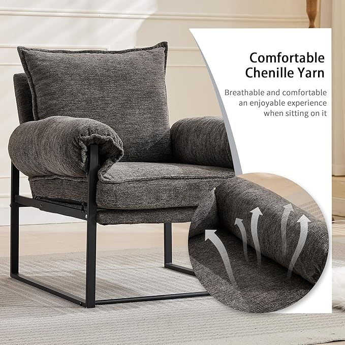 Xifan Modern Comfy Reclining Chair with 6 Angle Adjustable Backrest, Upholstered Accent Chair Fabric Living Room Lounge Chair for Reading Room - Gray, Set of 2