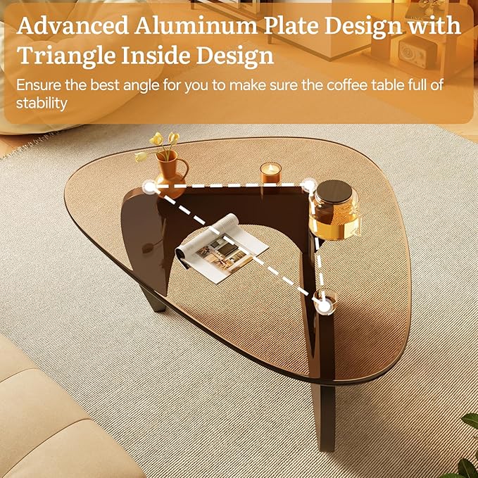 LUCKIIA Coffee Tables Glass Small Farmhouse Coffee Table Mid-Century Modern Wood Center Table for Living Room, Black Brown, 36 Inch