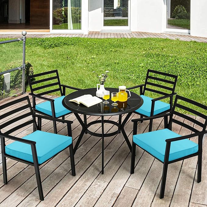 Outdoor Chair Cushions 18.5x16 Inch Waterproof Patio Chair Cushions with Tie 5 Year Color Fastness Thick Outdoor Seat Cushion for Patio Furniture Teal Set of 4