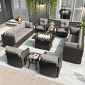 LayinSun 13 Pieces Patio Furniture Set with Fire Pit Table, Black Rattan Modular Sectional Outdoor Conversation Sofa Set, Swivel Rocking Chairs Set