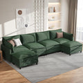 Apicizon 143" Cloud Souch Sectional, 4-Seat Deep Sofa Couch with Ottoman, Modern U Shape Sectional Cloud Sofa Corduroy for Living Room, Apartment, Office, Green