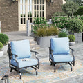 HERA'S HOUSE Outdoor Chairs Set of 2, 2 x Patio Chair with Blue Cushions, All Weather Outdoor Furniture for Lawn Garden Backyard Deck(Rocking Chairs)