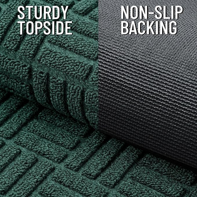 OLANLY Front Door Mat Outside Entrance 33x21, Absorbent, Heavy Duty Sturdy Natural Rubber Doormat Indoor Outdoor, Non-Slip, Stain and Fade Resistant, Low Profile Floor Mat for Entryway, Black Green