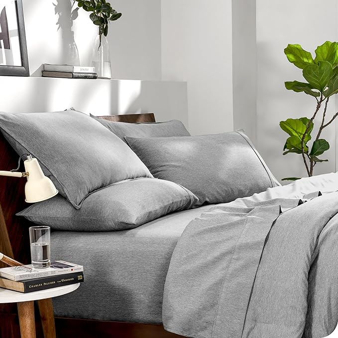Bare Home Bed-in-A-Bag 7 Piece Comforter & Sheet Set - King - Goose Down Alternative - Ultra-Soft 1800 Premium Bedding Set - Cationic (King, Heathered Charcoal)