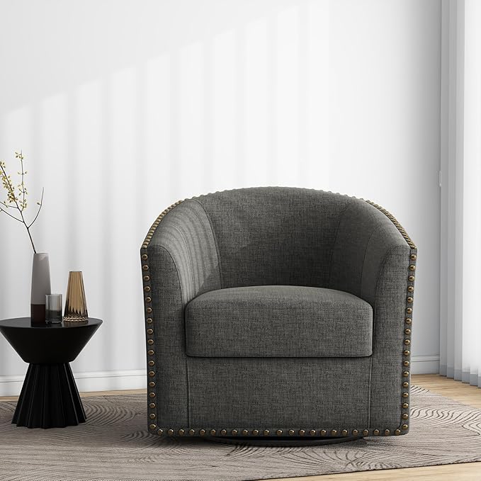 DREAMSIDEA Swivel Barrel Accent Chair, Modern Round Small Reading Armchair for Living Room Bedroom (Grey, Set of 1)