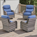Rilyson Outdoor Swivel Rocker Chairs - All Weather Resistant Wicker Patio Furniture Set of 4 with High Back and 6 inch Thick Cushions for Deck Porch Yard and Poolside, Mixed Grey/Blue