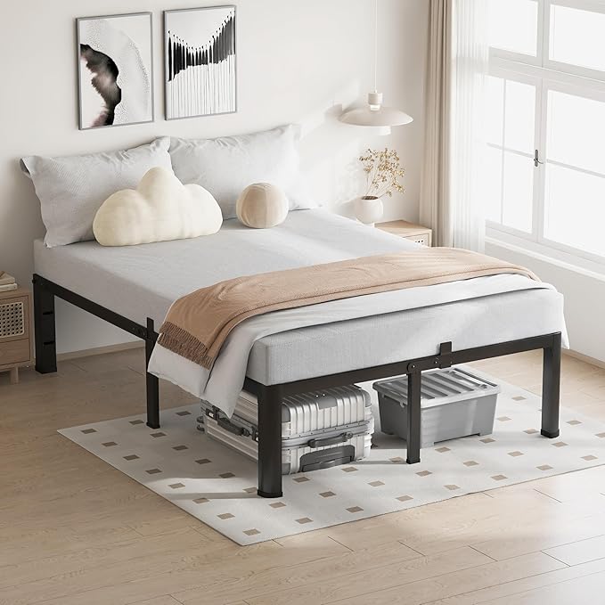 VIPSHOW 20 Inch Queen Bed Frame, 3500Lbs Heavy Duty Metal Platform with Round Corner Legs Mattress Slide Stopper, Steel Slat Support No Box Spring Needed, Noise Free, Non-Slip, Easy Assembly