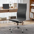 OTDMEL Armless Ribbed Office Desk Chair with Top Grain Leather, High Back Ergonomic Swivel Room Chair, Adjustable Height 5-Star Base, Black