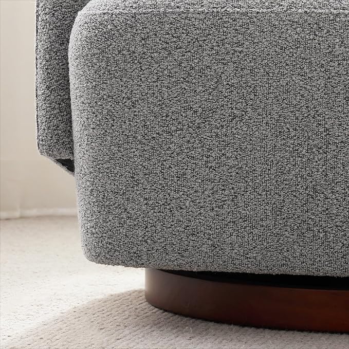 Boucle Swivel Accent Chairs Set of 2, No Assembly Upholstered Armchair with Rubberwood Base, 360° Rotating Living Room Chairs Set of 2 for Bedroom, Apartment & Reading Nook (2, Light Grey)