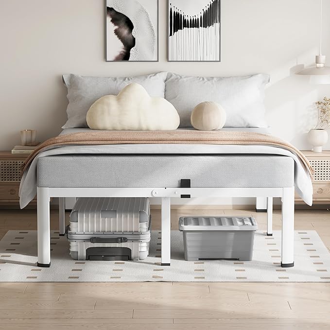 VIPSHOW 20 Inch King Size White Bed Frame, 3500Lbs Heavy Duty Metal Platform with Round Corner Legs Mattress Slide Stopper, Steel Slat Support No Box Spring Needed, Noise Free, Non-Slip, Easy Assembly