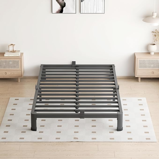 VIPSHOW 4 Inch Twin Size Bed Frame, 3500Lbs Heavy Duty Metal Platform with Round Corner Legs Mattress Slide Stopper, Steel Slat Support No Box Spring Needed, Noise Free, Non-Slip, Easy Assembly