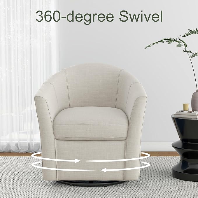 DREAMSIDEA Swivel Accent Chair Armchair, Modern Round Single Sofa Seating Comfy Reading Barrel Chairs for Living Room Bedroom (Beige, Set of 1)
