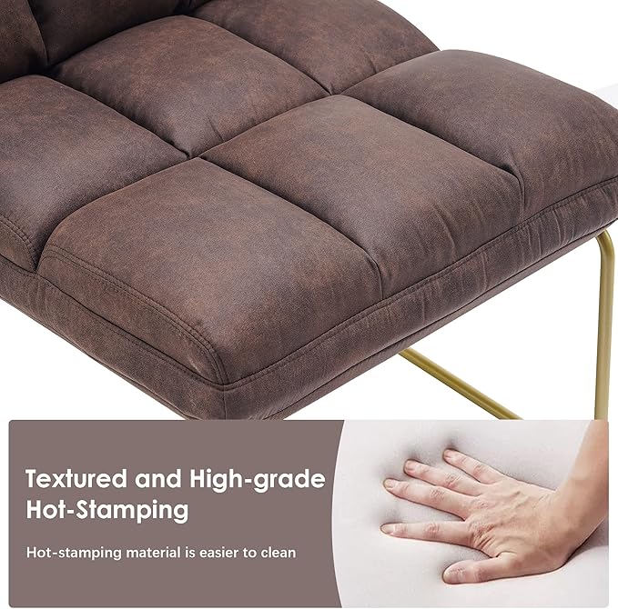 MCombo Accent Chair with Ottoman Set, Modern Armless Chair for Living Room, Bedroom, Small Space 4013 (Heat-Stamped Fabric, Dark Brown)