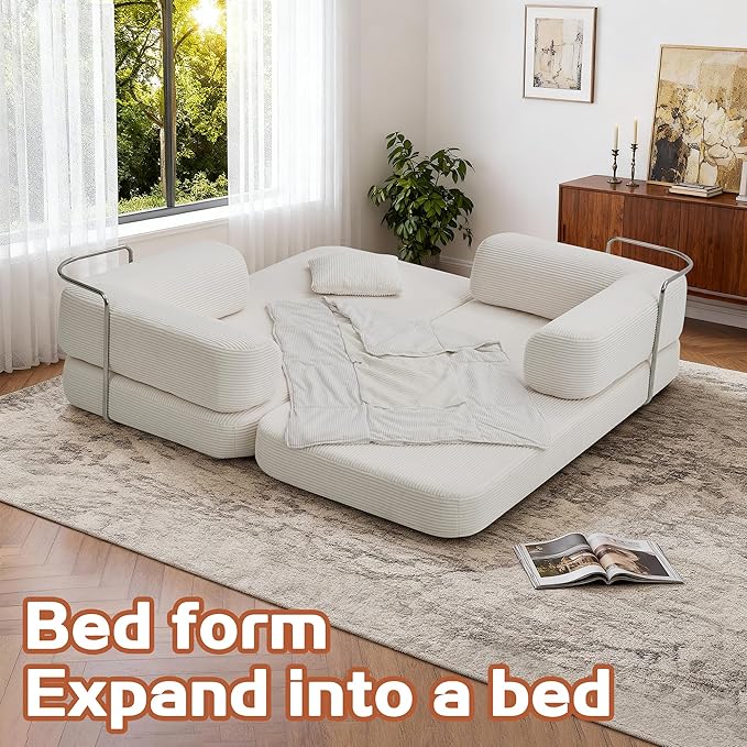 KEIKI 75" Modern Floor Sofa Bed with Convertible Blanket Pillow,Enhanced Frame Stability,Compressed Couch for Living Room Bedroom