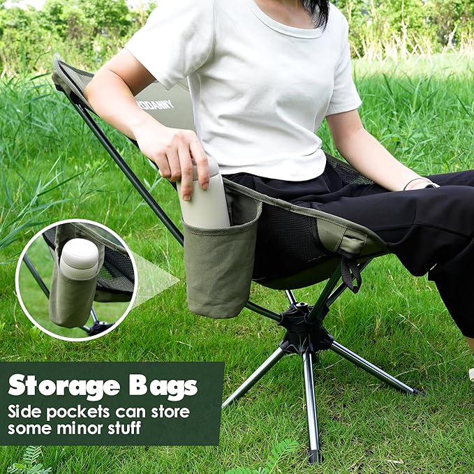 RODANNY Camping Chairs, 360° Degree Swivel Folding Chairs,Portabl Outdoor Chairs for Travel Hiking Fishing lawns Picnic Hunting,Support 305 LBS,Lghtweight,Green