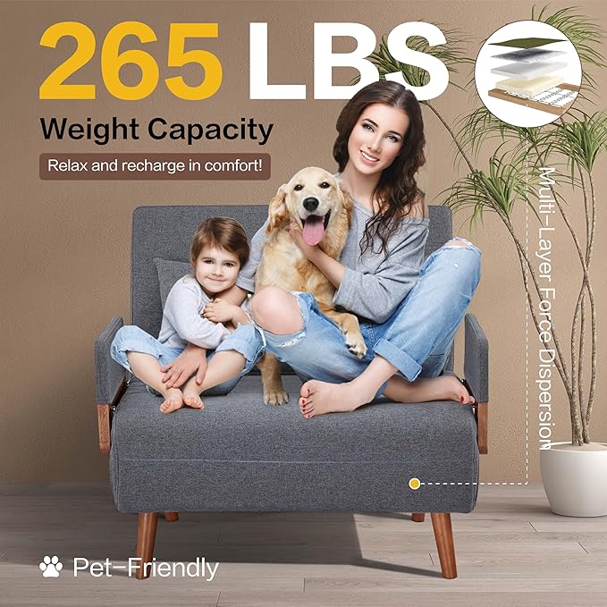 CITTANEO 2 Sets 34" Convertible Sleeper Chairs, 3-in-1 Chair Bed Sleeper for Adults with Adjustable Backrest, Pillows & Wooden Arms, 2 Piece Sofa Bed Sets for Living Room, Apartment, Office, Gray