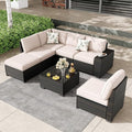 SunloungeCo 7 Pieces Outdoor Patio Furniture Set, Wicker Conversation Sets with Tea Table, Rattan Patio Sofa with Thick Cushions for Garden, Backyard Porch, Poolside,Beige
