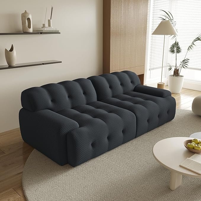 86.6inch Modular Sectional Couch,Oversized Loveseat Sofa, 3D Mesh Fabric Comfy Cloud Sofa Couches, Curved Couch for Living Room, Office, Apartment,No Assembly Required (Black, 86.6")