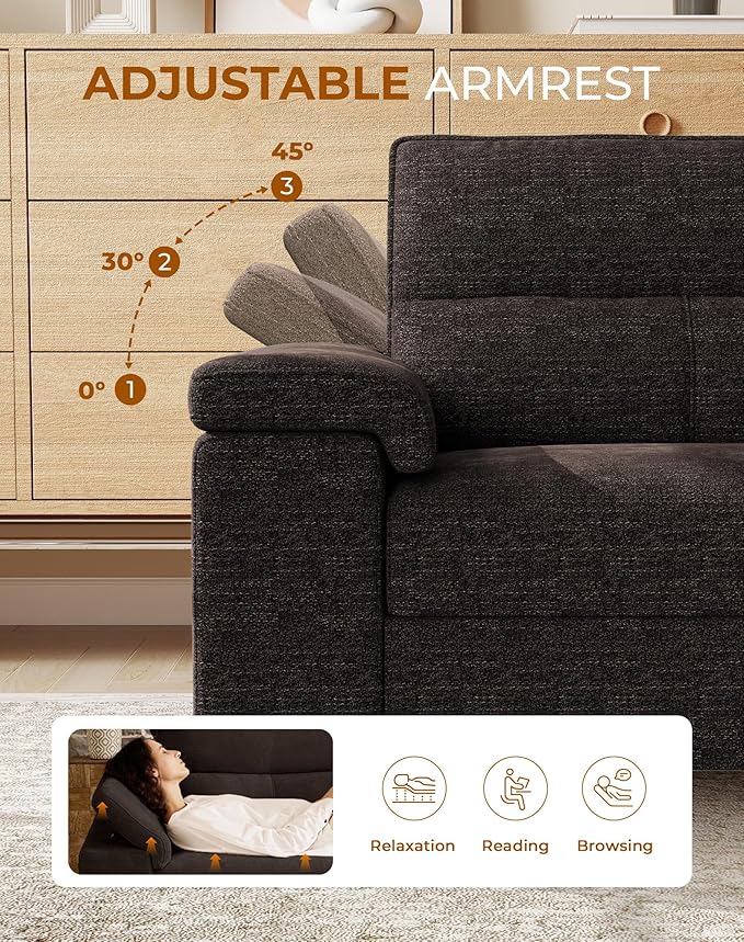 Upvilla 71.25" Modern Sofa Couch for Living Room, Deep Seat Sofas with 8” Cushion, Comfy 2-Seater Chenille Loveseat with Convertible Armrest, Removable Sofa Cover, High Leg (Dark Gray)