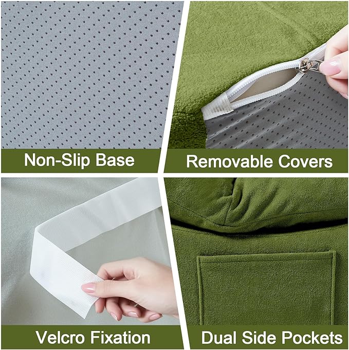 Set of 3 Bean Bag Chairs for Adults, Single Sofa, Lazy Sofa, Anti Cat Scratch Fabric with Machine Washable, Beanbag Chair for Bedroom, Floor Couch Living Room, Bedroom, Dorm, Reading Corner(Green)