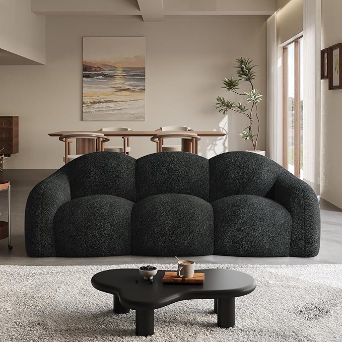 JACH Small Minimalist Sofa for Apartment, Modern Comfy Upholstered Sofas, Boneless Leisure Couches, 3-Seater Cloud Couch for Living Room Bedroom, Small Space (Black, No Assembly Required)