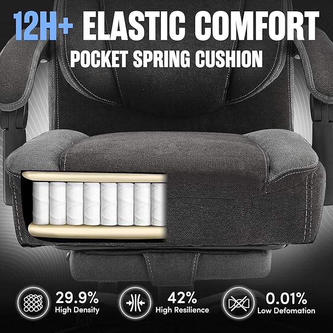 Massage Office Chair with Footrest,6-Point Vibration and Heat Executive Office Chairs,Ergonomic Desk Chair for Heavy People,500LBS Big and Tall Fabric Office Chair,BlackGrey