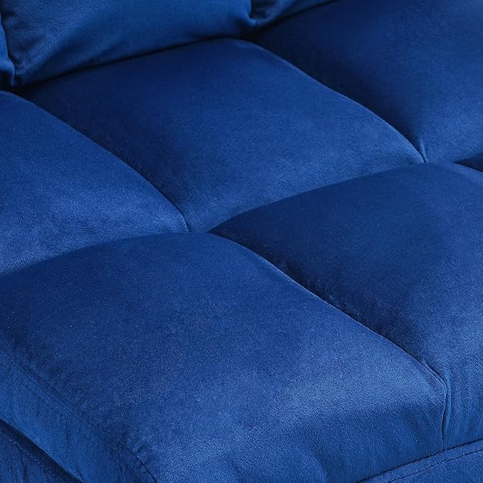 MCombo Velvet Accent Chair with Ottoman Set, Modern Armless Chair for Living Room, Bedroom, Small Space 0014 (Velvet, Blue)