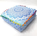 CRAFT KALA 24" Square Large Hippie Mandala Meditation Floor Ottoman Pillow Cushion Pouf Cover Square Poufs Bohemian Circle Floor Cushion Case Outdoor Fireplace Yoga Living Room Decor Cover Blue Ombre