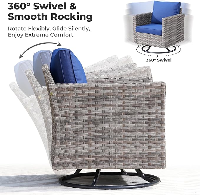 ovios 16 Pieces Patio Furniture Set, Outdoor Wicker Sectional Sofa with 54" Fire Pit Table Swivel Chairs, Modern Modular Deep Seat Rattan Couch Conversation Sets, Navy Blue