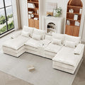 HYJT-H&K 124" U Shaped Cloud Couch Sectional, Comfy Plush Fluffy Corduroy White Sectional Couches for Living Room, Modern Modular Corduroy Couch Sectionals with Central Console & Double Chaise
