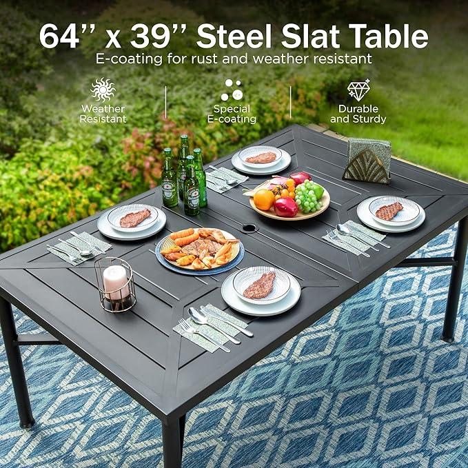PHI VILLA 7 PCS Outdoor Dining Sets, All-Weather Patio Table and Chairs Set for 6, Heavy Duty Rectangle Patio Table Set for Deck, 6 Extra Large Outdoor Swivel Chairs with Thick Cushions