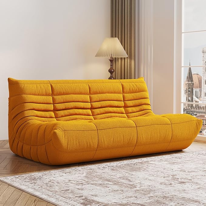 Bean Bag Chair, Fireside Chair, Large Bean Bag Chair for Adults, Bean Bag Chairs for Teens with High-Resilience Foam, Non-Slip Base Floor Lounge Sofa,Living Room (Yellow, 3-Seater)