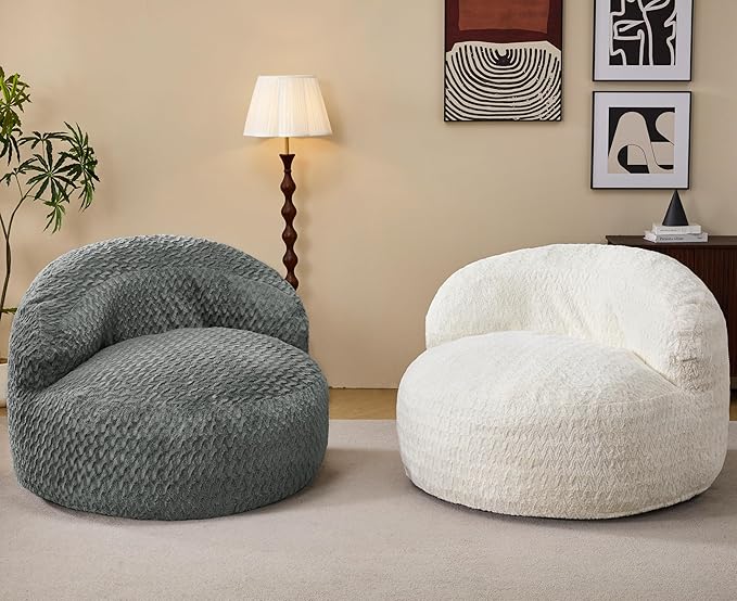 Hobestluk Bean Bag Chair Giant Bean Bag Chairs for Adults Big Bean Bag Chair with Memory Foam Filler Adults Large Beanbag with Faux Fur Cover for Bedroom (Chevron Grey,Oversize)