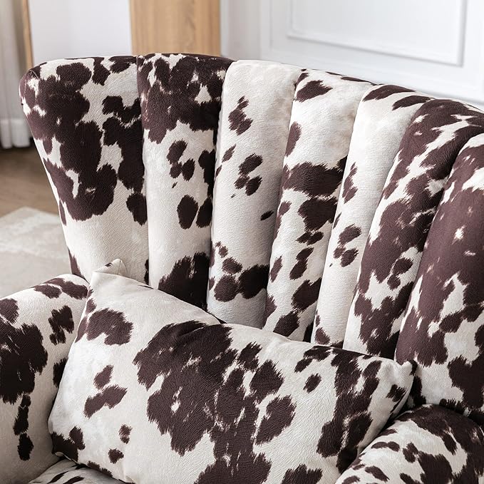 chairus Mid-Century Modern Accent Chair Comfy Single Sofa Chair Channel Back Armchair with Small Pillow for Living Roon Bedroom Club - Velvet, Cow