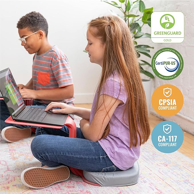 ECR4Kids The Surf Portable Lap Desk with Cushion , Flexible Seating, Red, 10-Piece